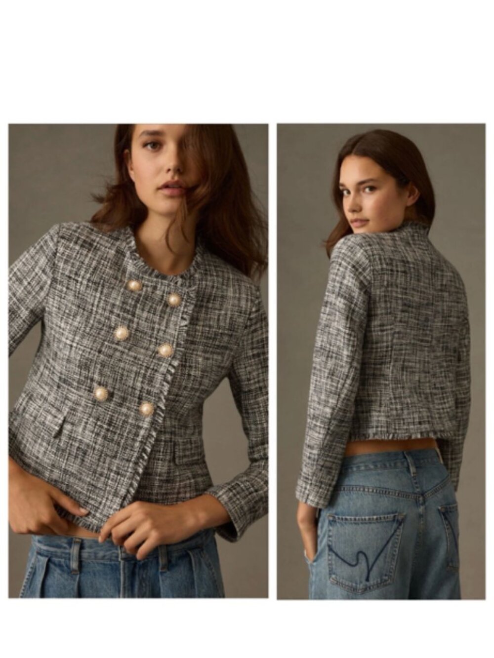 Anthropologie Maeve Double-Breasted Tweed Jacket Size 6